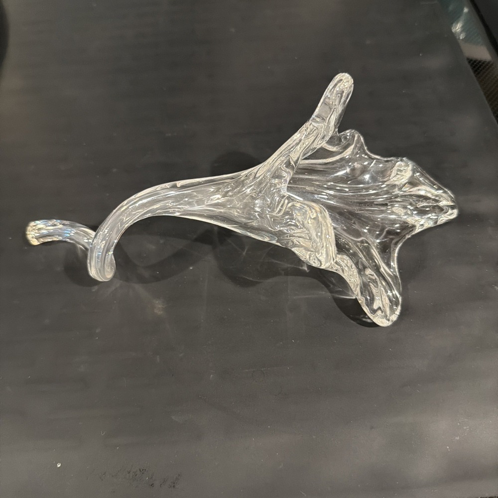 Vtg Hand Blown Clear Glass Calla Lily Bud Vase 10" Curly Swirl Stem Flower Art